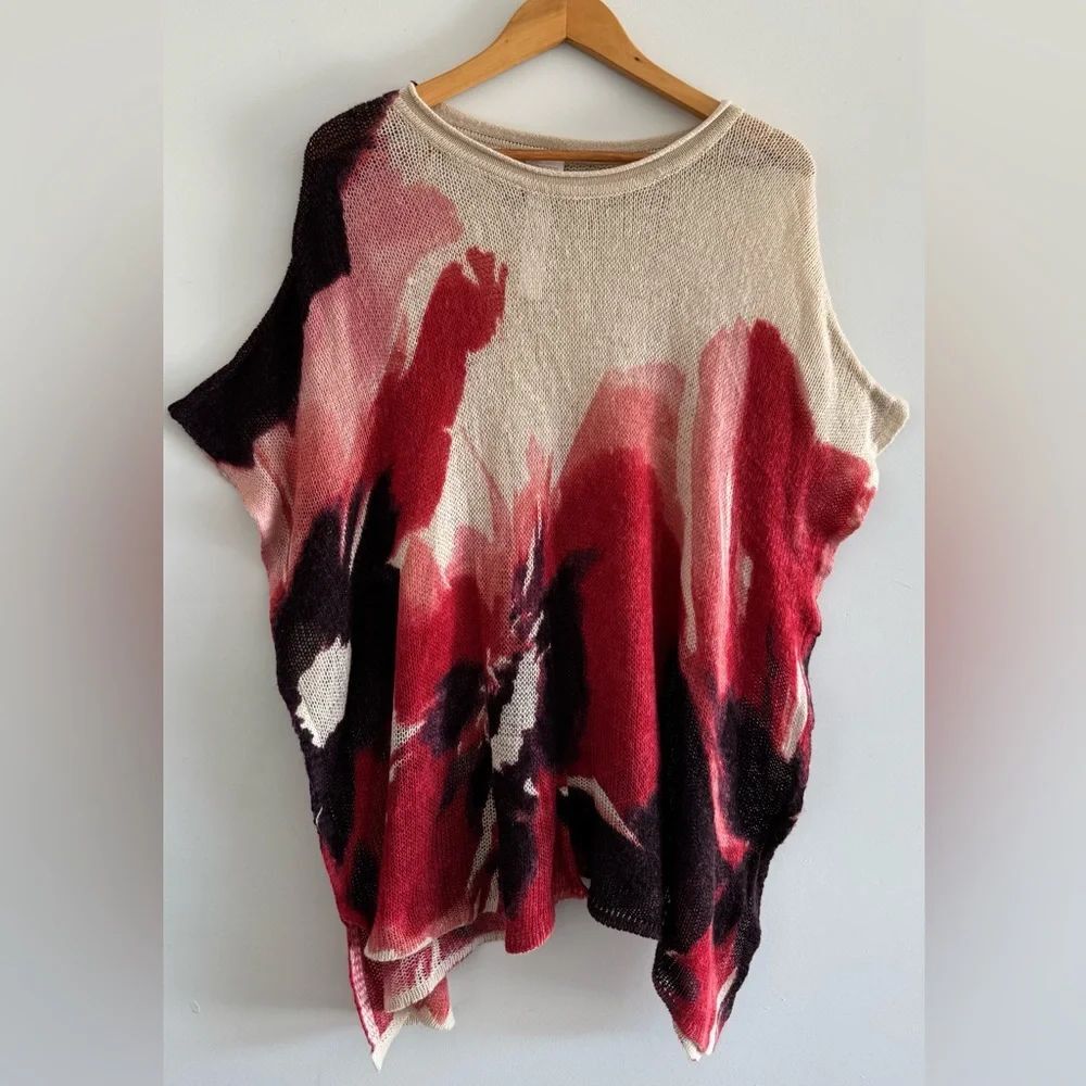 Boho Art Knit Poncho Top One Size Chico's Floral Lightweight Quirky Fairy
Top